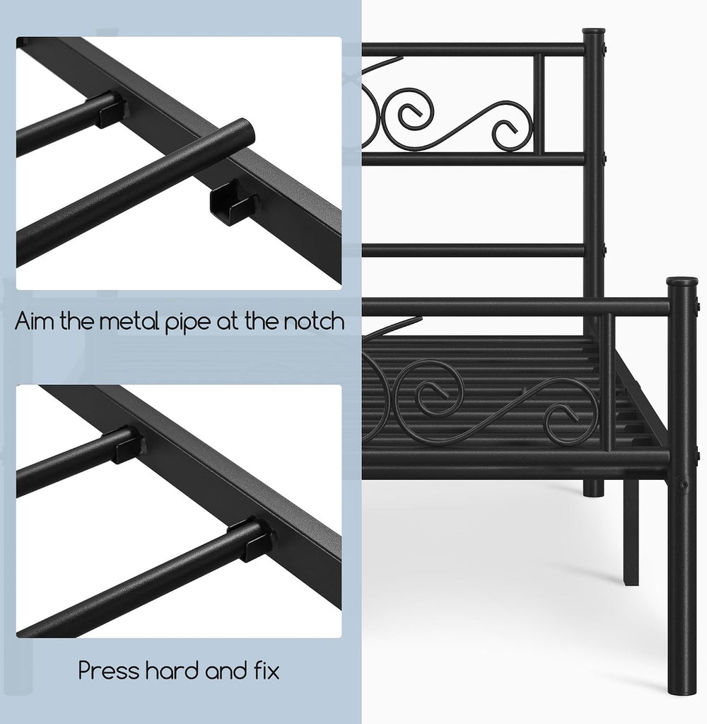 Yaheetech Twin Metal Bed Frame with Scroll Headboard and Footboard Black