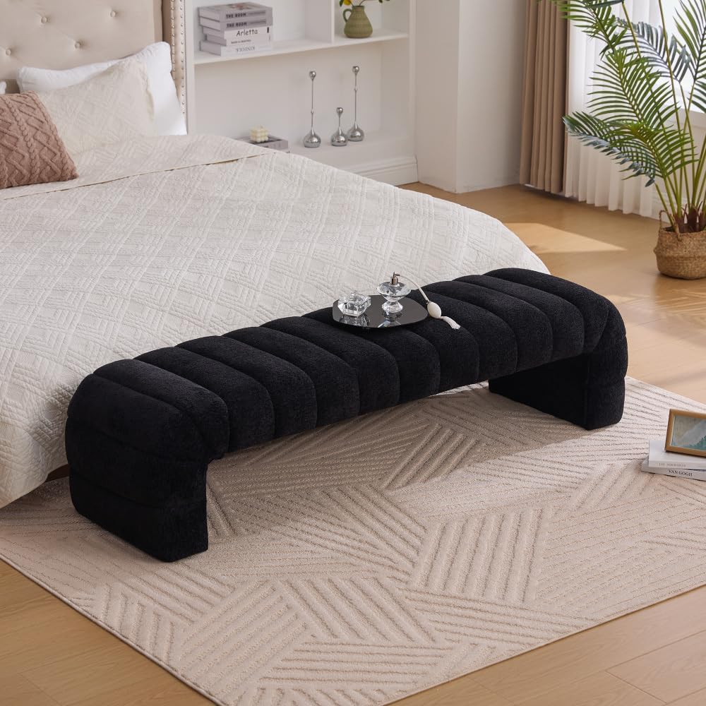Modern Armless Bed Bench - Channel Tufted Chenille Upholstered, Multi-Use as ...