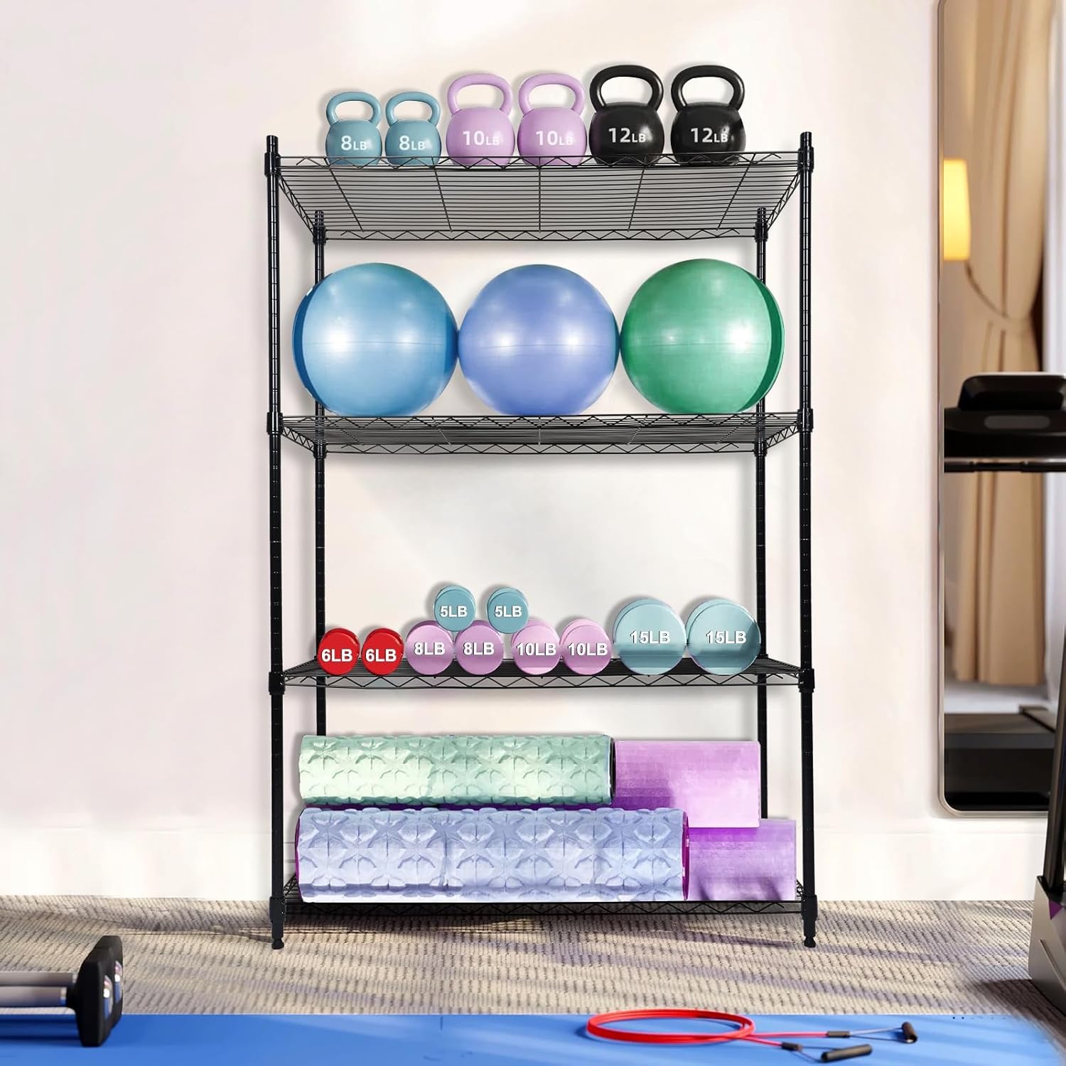 Whitmor 4 Tier Storage Shelving, Heavy Duty with Wheels, Adjustable Steel Organizer Wire Rack, 400 lbs Capacity per Shelf, Max 1600 lbs Total for Garage, Kitchen, Plant, 36" L x 14" W x 54" H, Black
