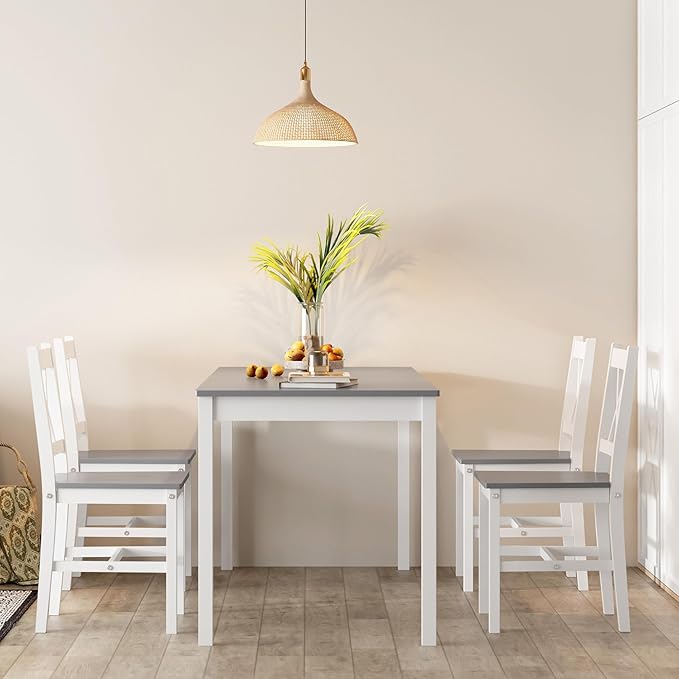 SogesHome 42.52'' Dining Table Set with 4 Chairs, 5-Piece Modern Chic Design, Premium Construction, Versatile Functionality, Easy Assembly, Gray and White Finish, Grey