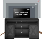 Farmhouse TV Stand with Sliding Barn Door for TVs up to 65+ Inch, 34" Tall Entertainment Center, Wood Media Console Storage Cabinet for Bedroom, Living Room, Black