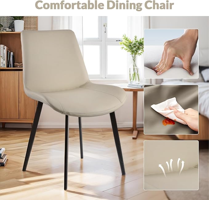 Dining Chairs, Modern PU Leather Dining Room Chair with Sturdy Metal Legs, Upholstered Seat Dinner Chairs Accent Side Chairs for Indoor Kitchen Living Room (Light Grey, Set of 4)