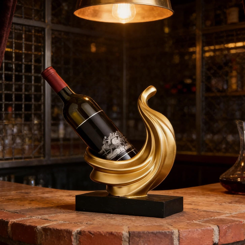 AWNR Gold Abstract Single Wine Liquor Bottle Holder Gifts, Display Shelf | El...