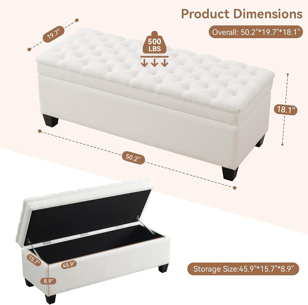 WUTUTUEE 51" Fabric Storage Ottoman Bench, Upholstered Rectangle End of ...