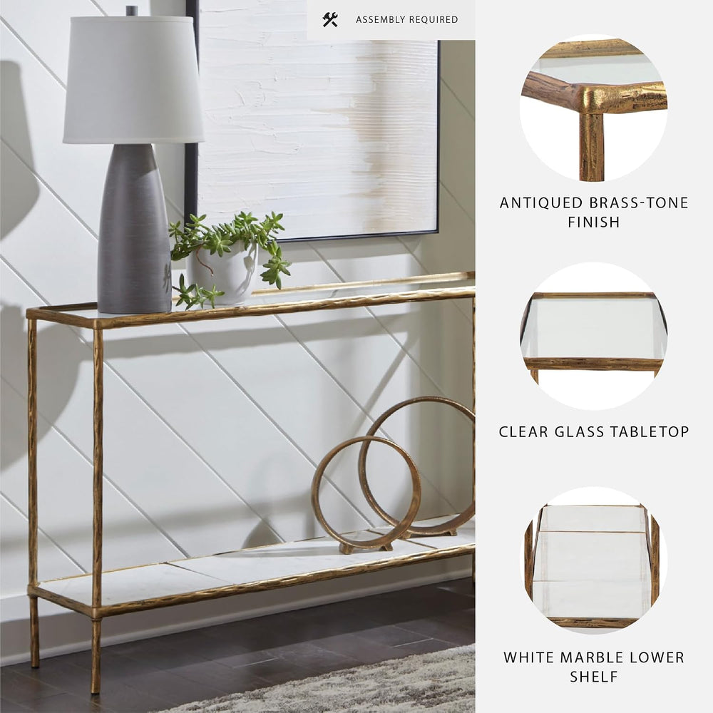 Signature Design by Ashley 52" Glass & Marble Narrow Console Sofa Ta...