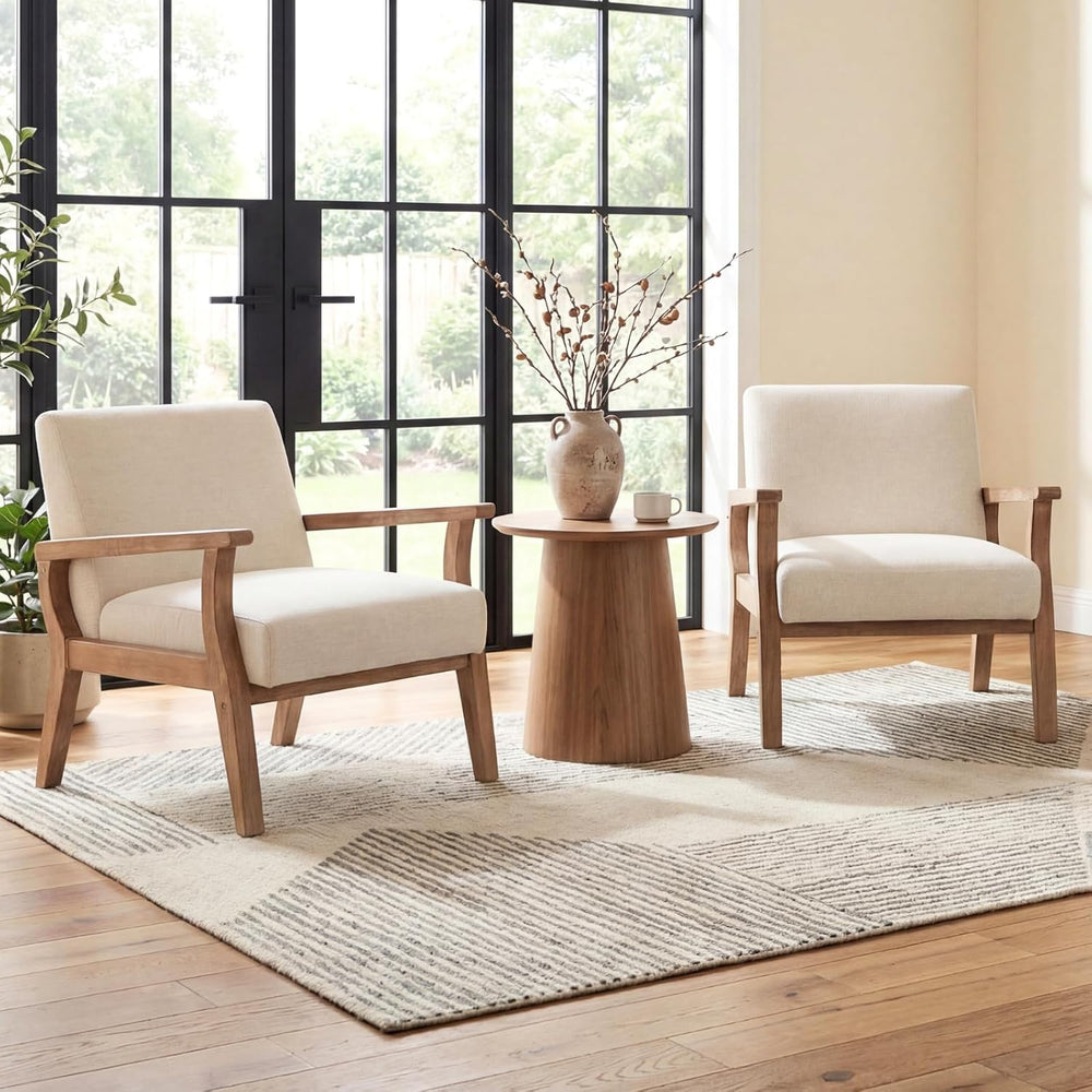 BESTANO Mid Century Modern Accent Chair Set of 2, Linen Upholstered Living Ro...