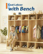 Kids Coat Locker with Bench – 10 Cubbies, 10 Hooks, Storage Organizer – Smooth Wood Finish, Hidden Casters – Ideal for Nursery, Home, Study Room – Large Size Natural Wood Color