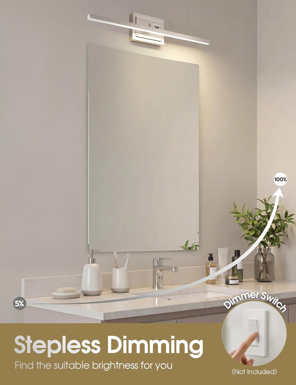 VOLISUN Modern Bathroom Vanity Light 24 inch, Rotatable, 14W Dimmable 5CCT Le...