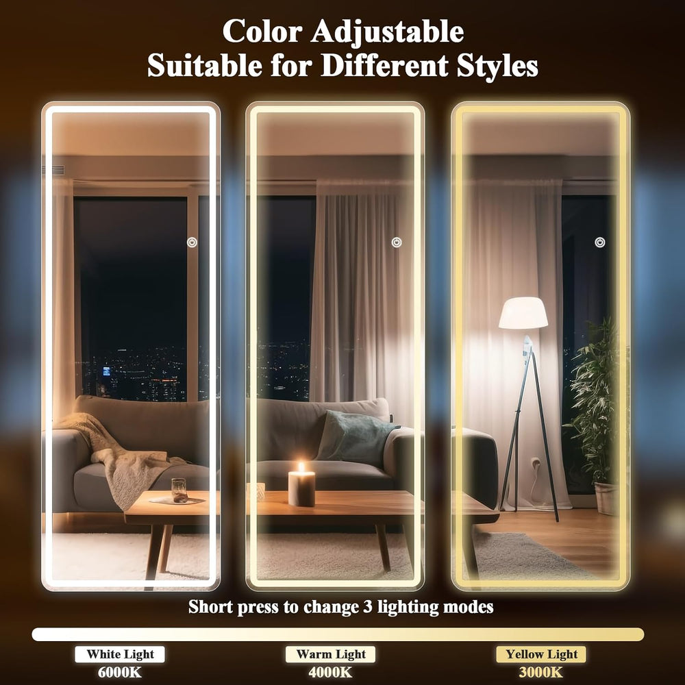 56"x20" Dimmable 3-Color LED Full Length Floor Body Mirror