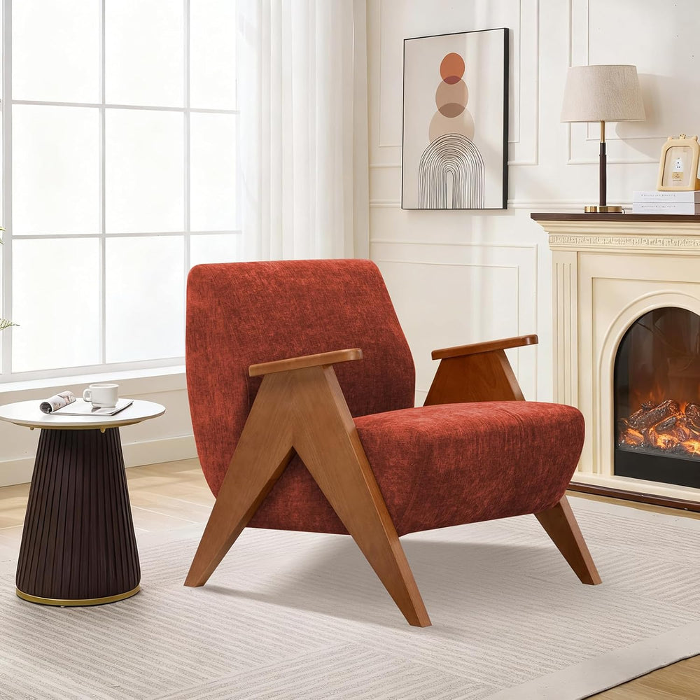 Home Accent Chair Mid Century Modern Accent Chair with Wood Frame, Lounge Uph...