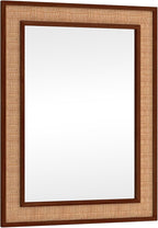 Rattan Wall Mirror with Wooden Framed 24 X 32 inch Farmhouse Rectangle Wood Mirror for Modern Decorative Bathroom, Living Room, Entryway, Bedroom (Walnut)
