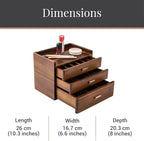 Shanik Personalized Wooden Jewelry Box for Women – Large Three-Drawer Organizer with Compartments for Rings, Necklaces & Earrings