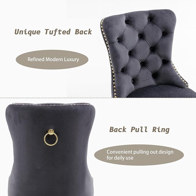 KCC Velvet Dining Chairs Set of 6, Upholstered High-end Tufted Dining Chair w...