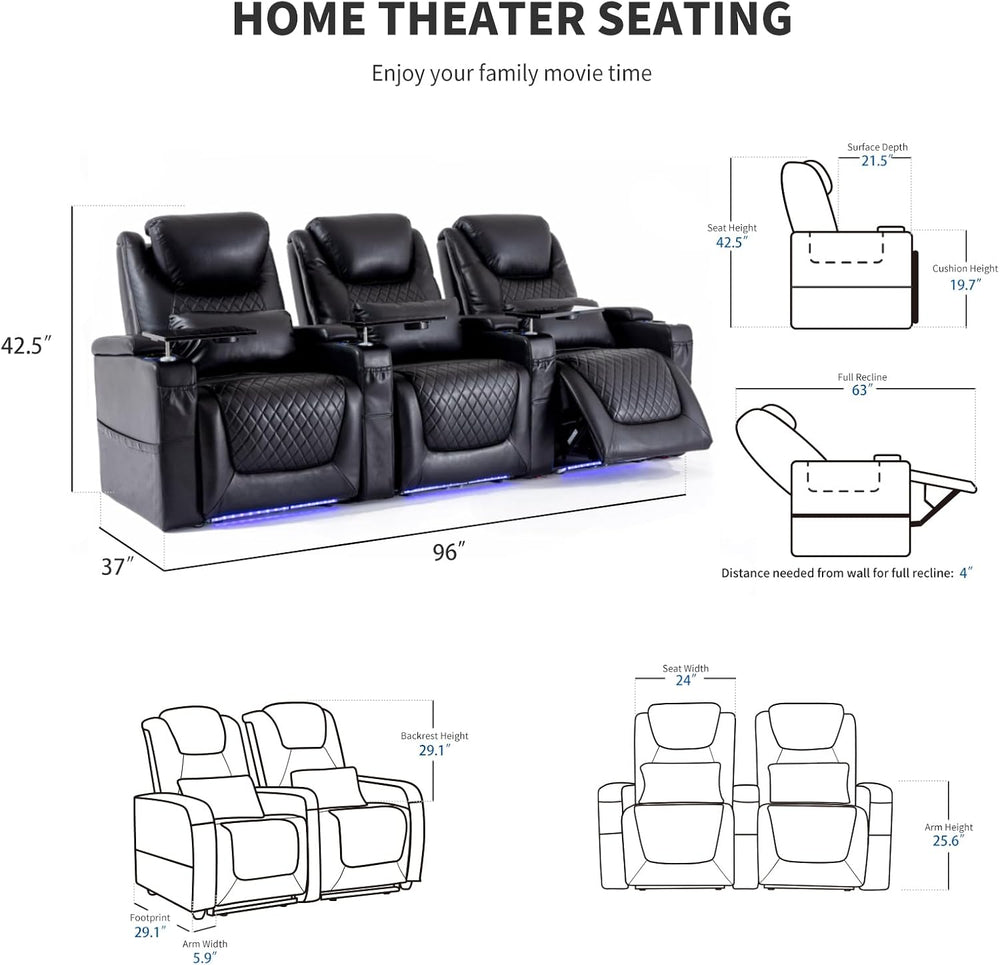 Airadlis Home Theater Seating Seats, Theater Recliner Chair Sofa Game Movie T...