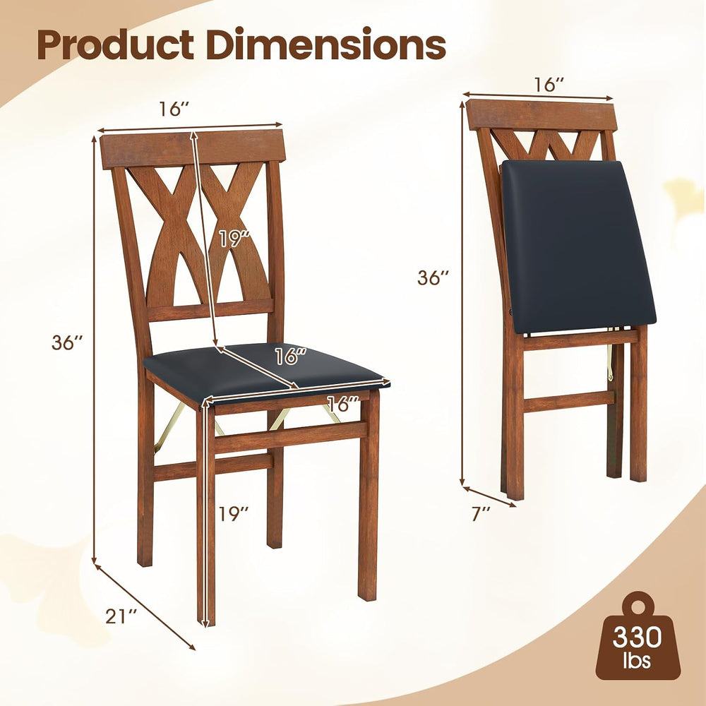 GIANTEX Folding Dining Chairs Set of 2, Farmhouse Upholstered Kitchen Chair |...