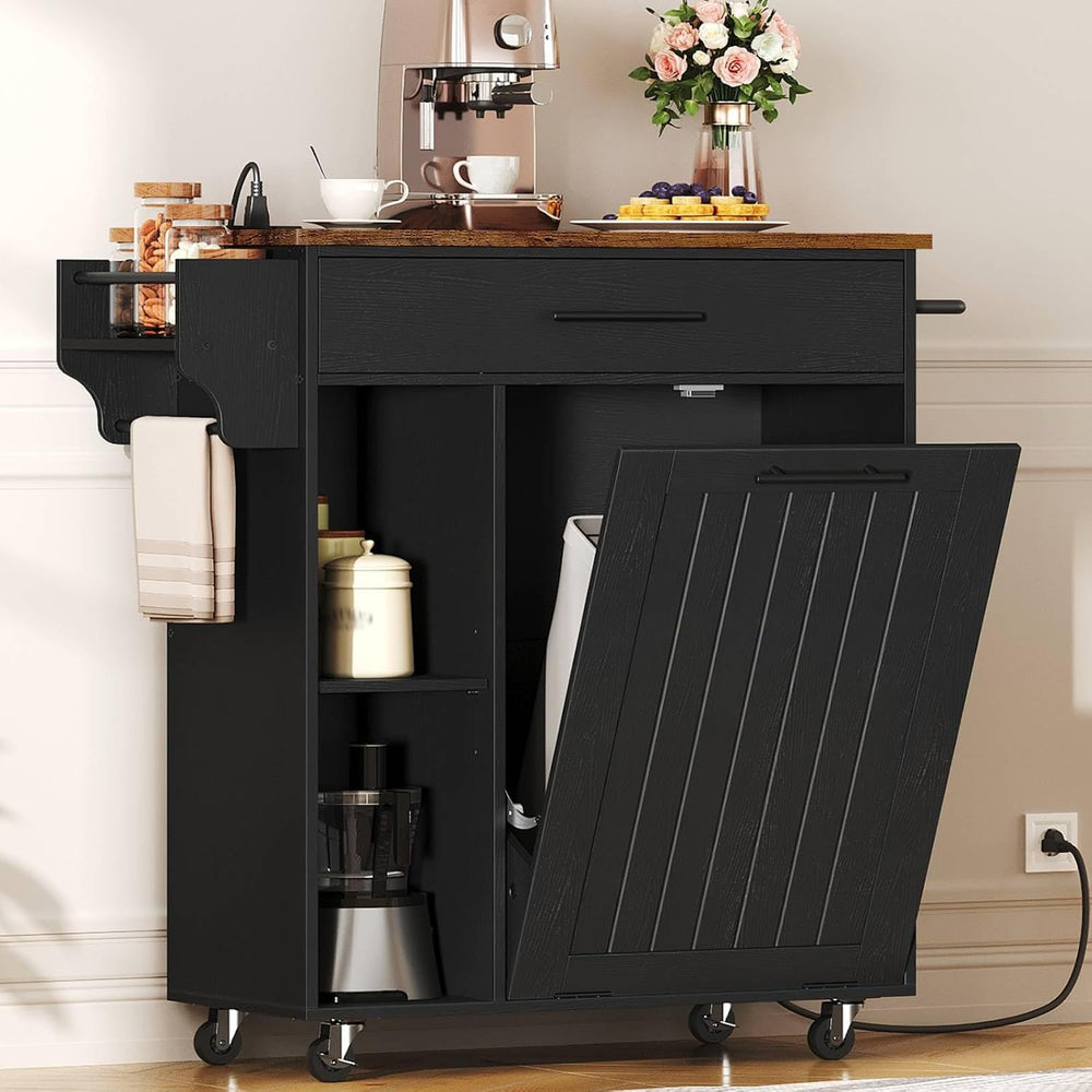 HOOBRO Kitchen Island with Trash Can Storage, Rolling Kitchen Island on Wheel...
