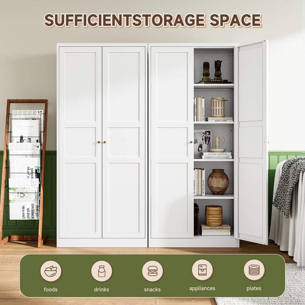 Letaya White Storage Cabinet with Adjustable Shelves-Metal Home Kitchen Pantr...