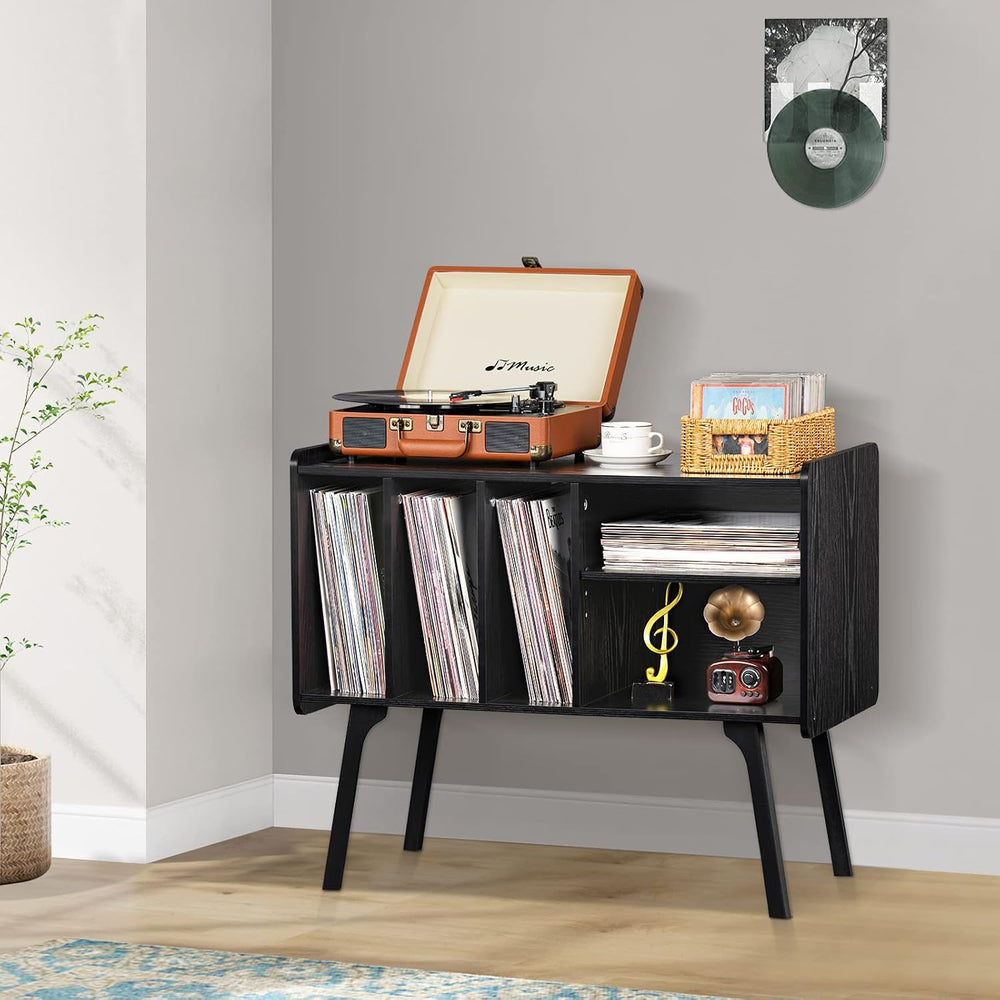 Lerliuo Record Player Stand with 4 Cabinet Holds Up to 220 Albums, Large Blac...