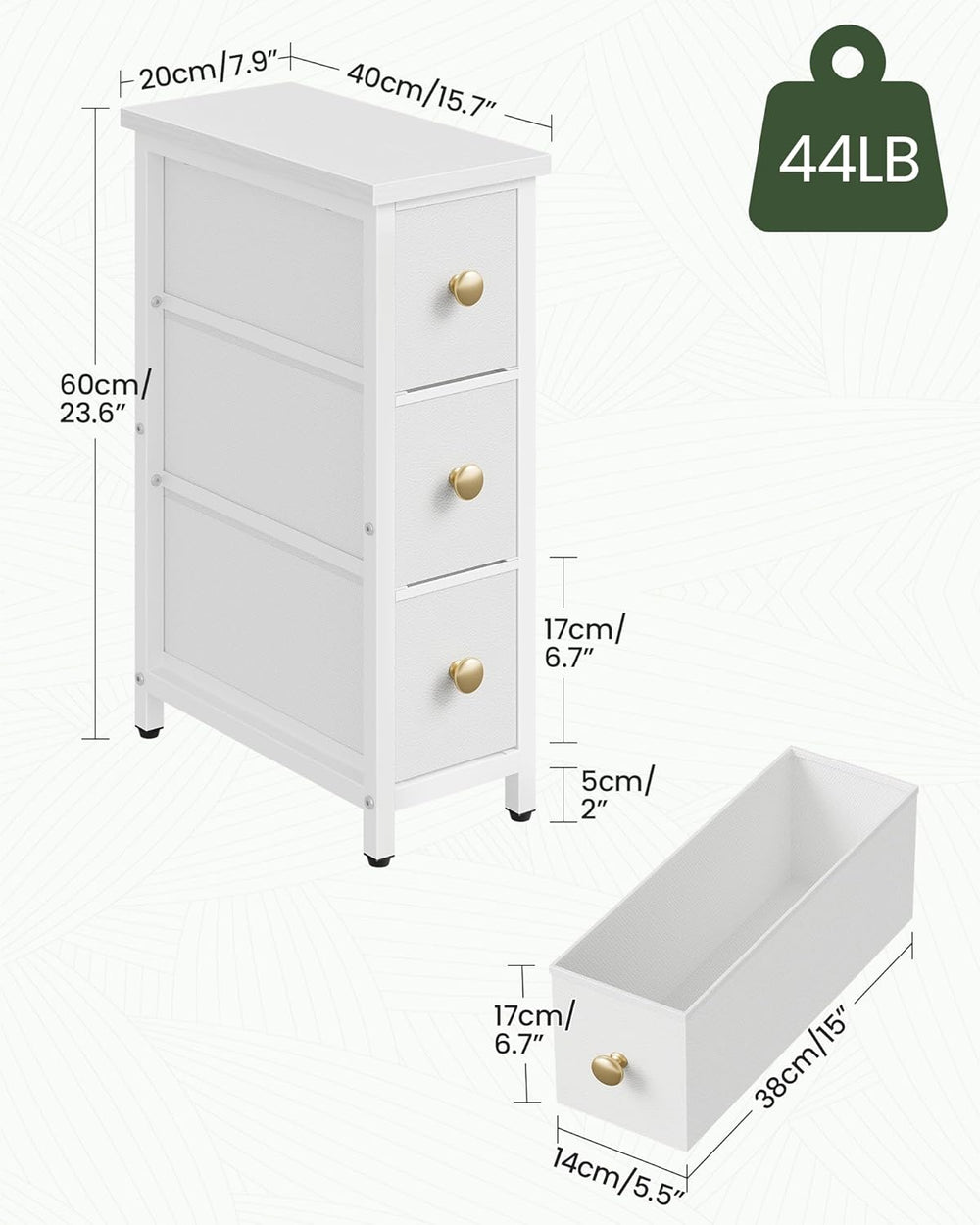 CHOEZON Narrow Side Table with 3 Fabric Drawers, Industrial Slim Bedside Tabl...