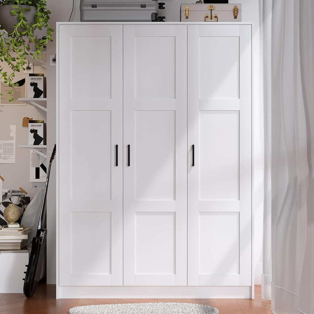 Fenghua Lizhi 3 Doors Wooden Wardrobe Closet Armoire, White Storage Cabinet f...