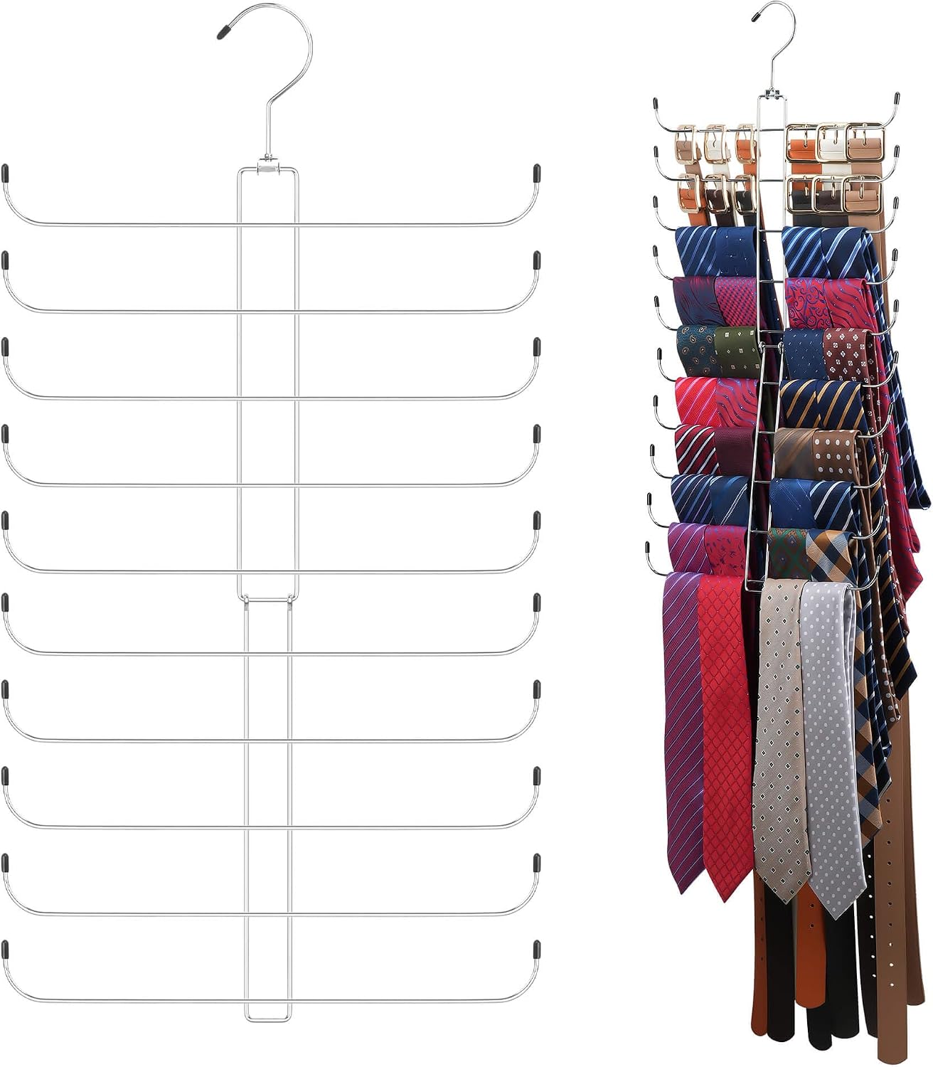 ZEDODIER Tie Rack Belt Hanger for Closet, 2 in 1 Tie Hanger Belt Organizer with Max 40 Capacity, Heavy Duty Space Saving Closet Organizers and Storage, Silver
