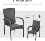 Outsunny Stackable PE Rattan Outdoor Dining Chairs with Cushions, Set of 2 Patio Wicker Dining Chairs with Armrests and Backrest for Patio, Deck, Cream White
