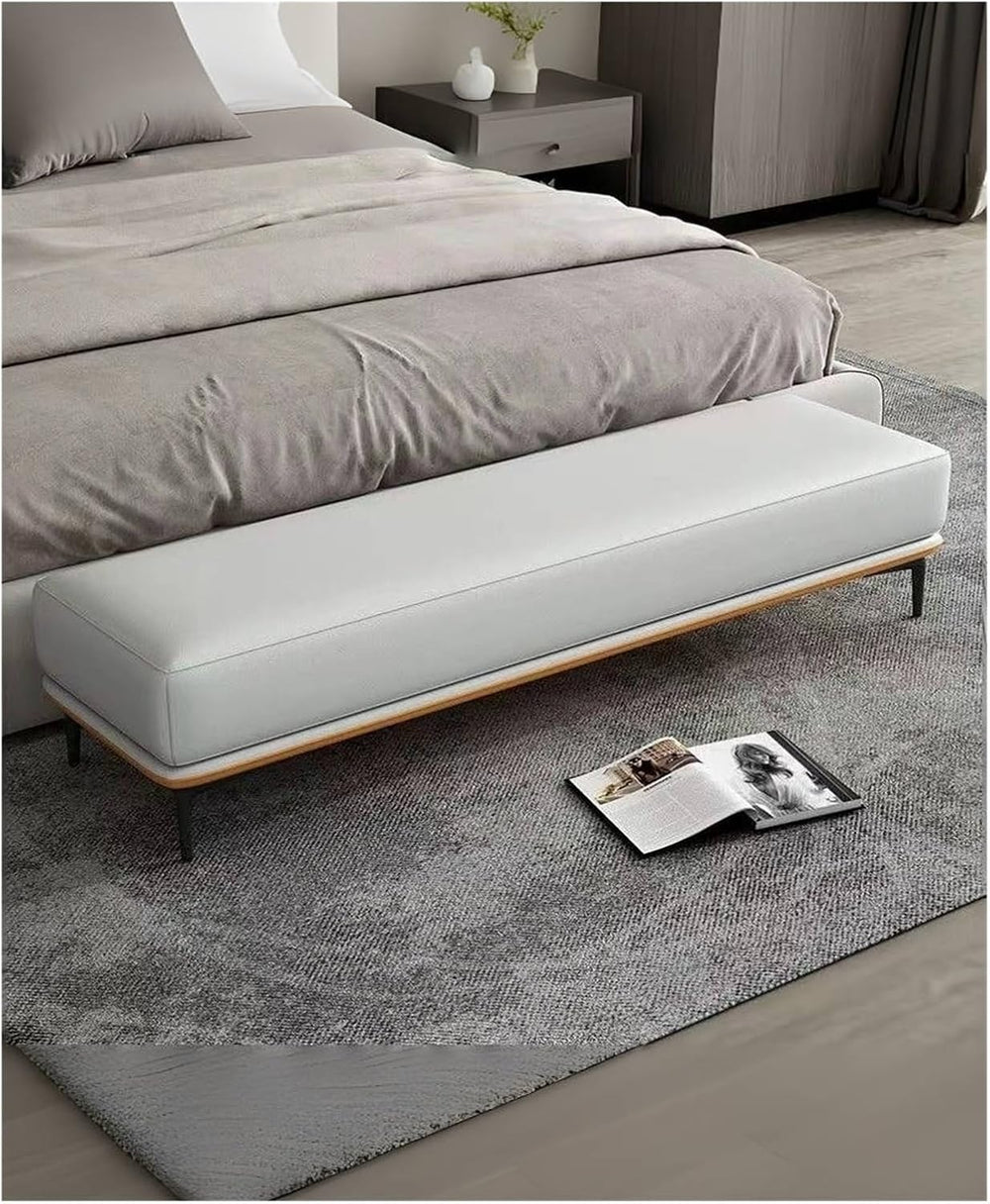 Modern Bedroom Bench, PU Leather Entrance, Upholstered Bed Stool with Metal L...