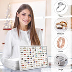Wenqik 4 Pcs Cardboard Ring Holder with Velvet Lining, 100 Slot Inserts Stackable Ring Display Tray,13.8 x 9.4 x 1.2 inch (White)