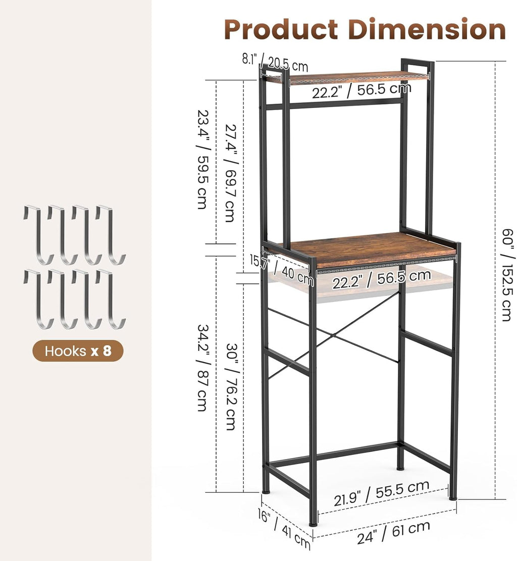 Housolution Mini Fridge Stand with Storage, 2-Tier Kitchen Microwave Stand with Storage Mini Fridge Shelf Height Adjustable Bakers Rack with 8 Hooks for Dorm, Living Room, Offices