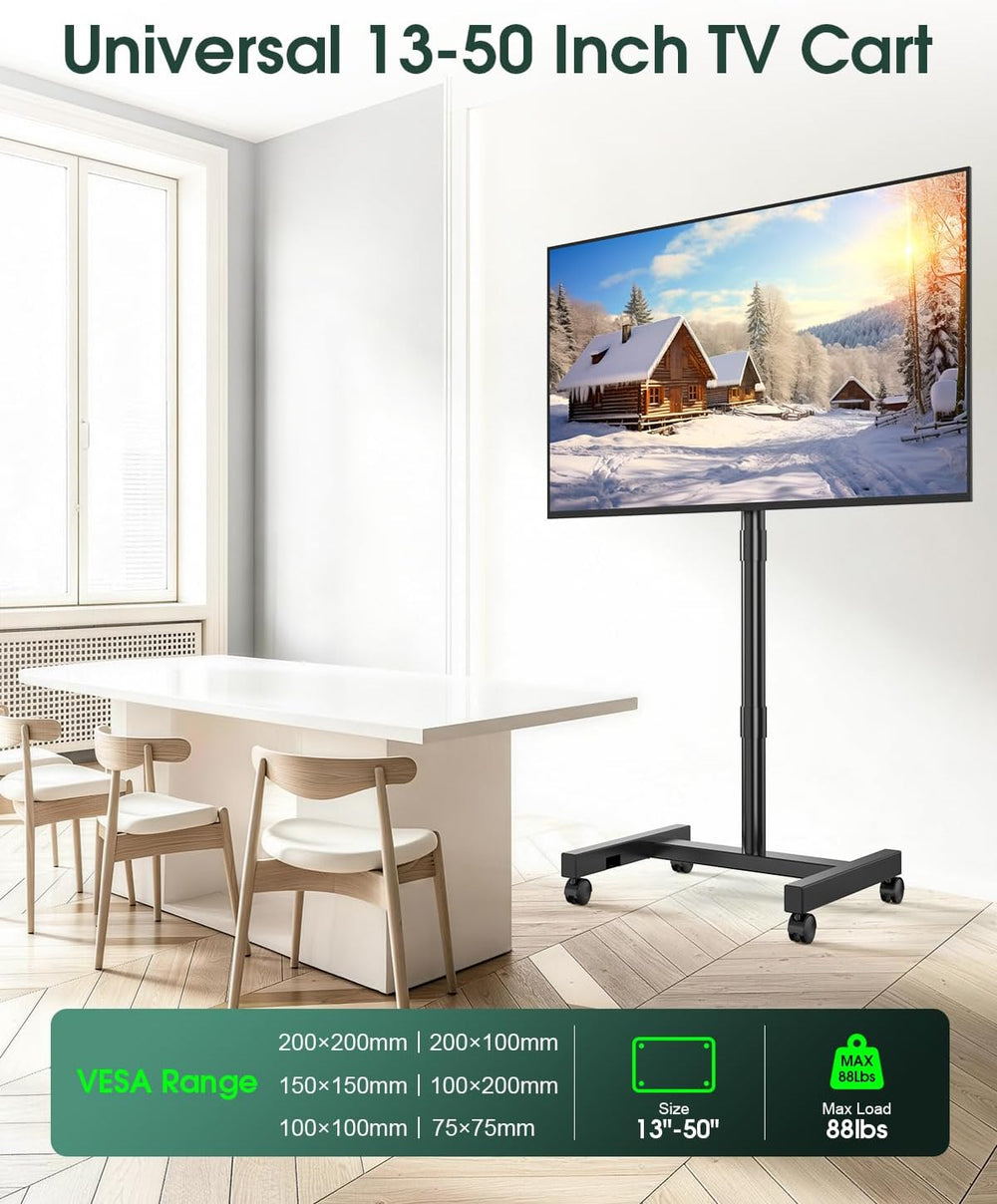 Mobile Rolling TV Stand on Wheels for 13-50 inch Screens, Black | Portable TV...
