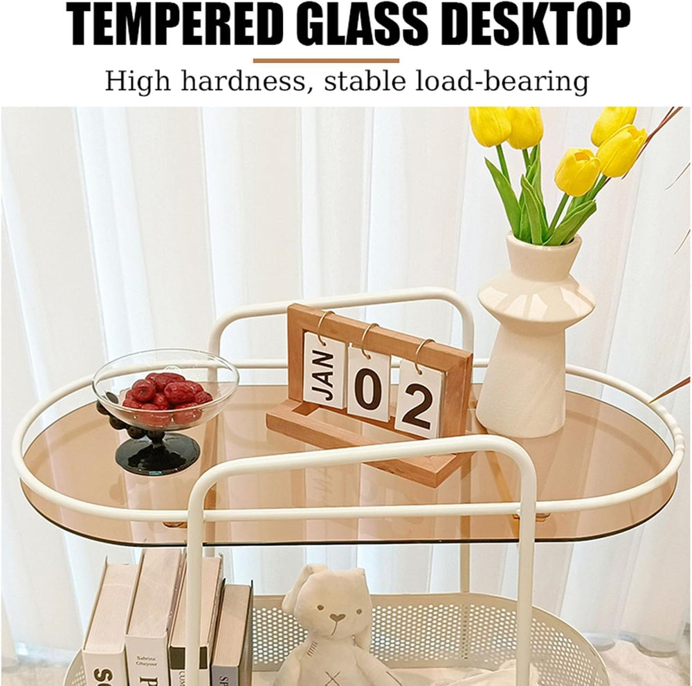 Double Layer Trolly Side Table, Metal Rolling Cart Storage Shelf, Side Table ...