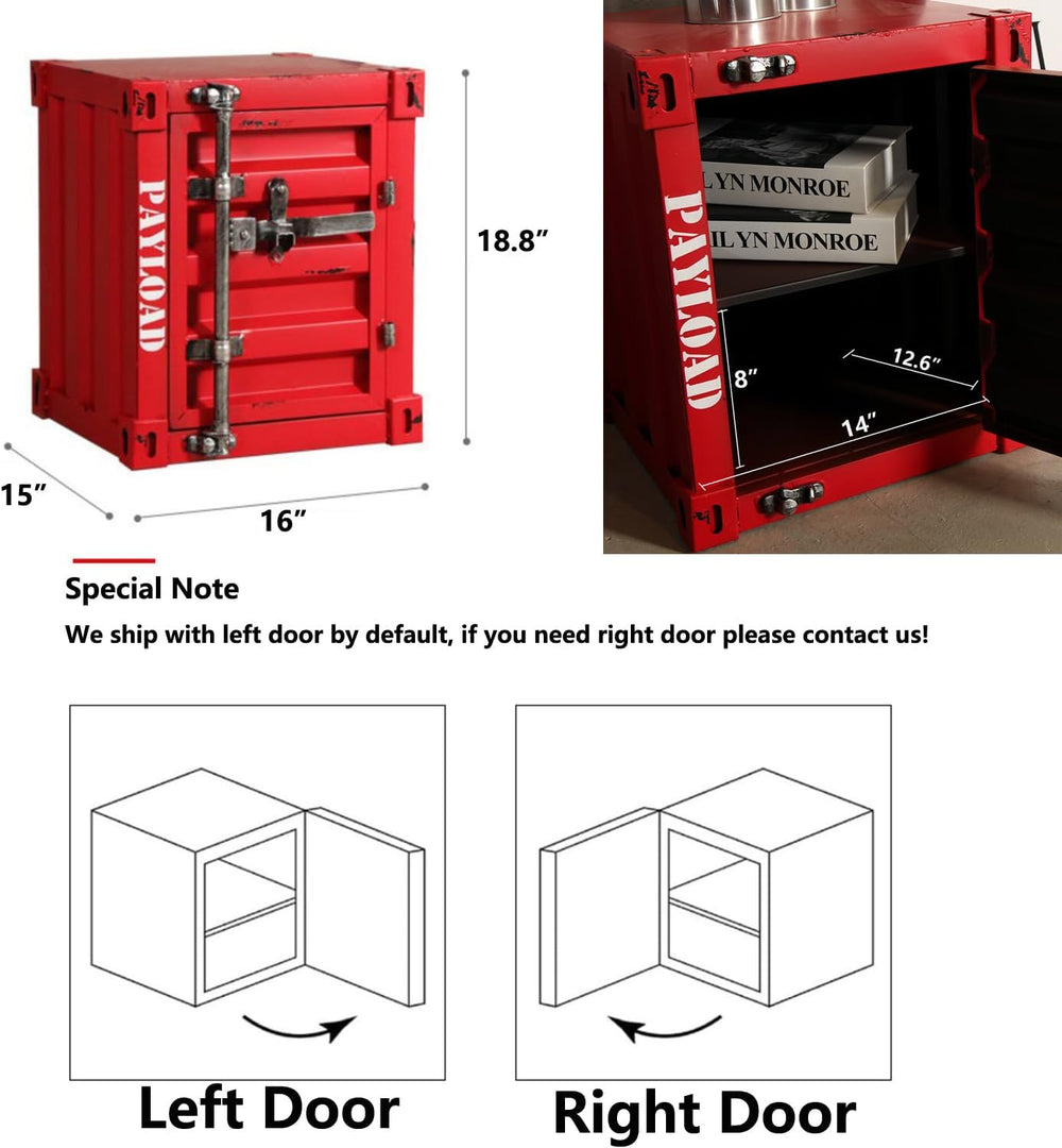 Industrial Side Table with Storage, Metal Iron End Table Nightstand, Small St...