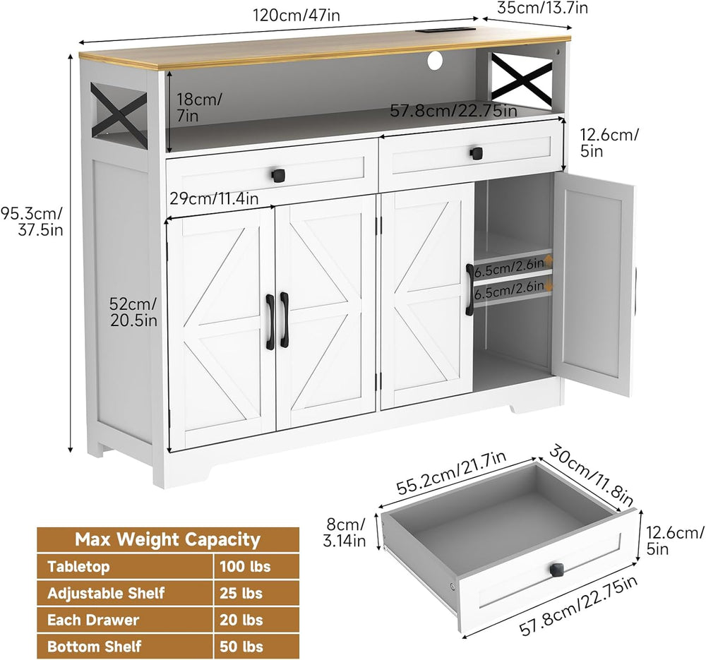 Lahomie Sideboard Buffet Cabinet with Storage, 47" Kitchen Buffet Cabine...