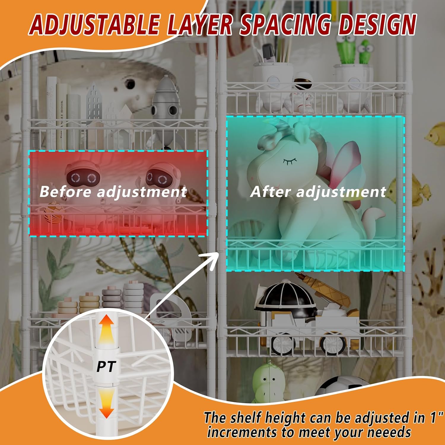 6 Tier Basket Shelf Wire Shelving Unit Adjustable Storage Shelves Big Basket Rack for Garage Kitchen Office Pantry Corner 17.2" Dx12.2 Wx63 H White