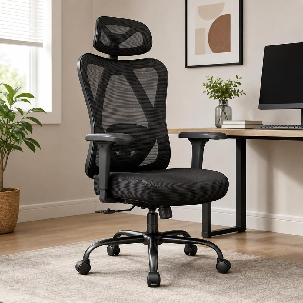 Mesh Office Chair with Headrest, Lumbar Support, 3D Arms, Wide Seat | 300 lbs...