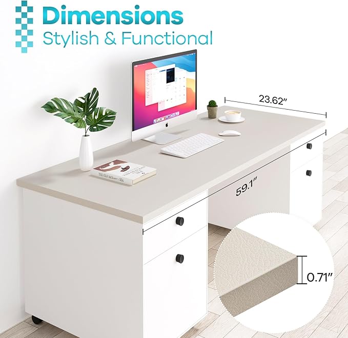 Kaboon Universal Tabletop 55"x23.62" Solid One-Piece Melamine Table Top, Double Desk L-Desk DIY, Home and Office Countertop,Leather/Ivory