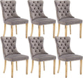 Grey Velvet Dining Chairs Set of 6, Upholstered Dining Room Chairs with Back Ring Pull Trim and Golden Stainless Steel Legs,Modern Kitchen Chairs for Dining Room,Living Room,Kitchen(Grey)