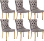 Grey Velvet Dining Chairs Set of 6, Upholstered Dining Room Chairs with Back Ring Pull Trim and Golden Stainless Steel Legs,Modern Kitchen Chairs for Dining Room,Living Room,Kitchen(Grey)