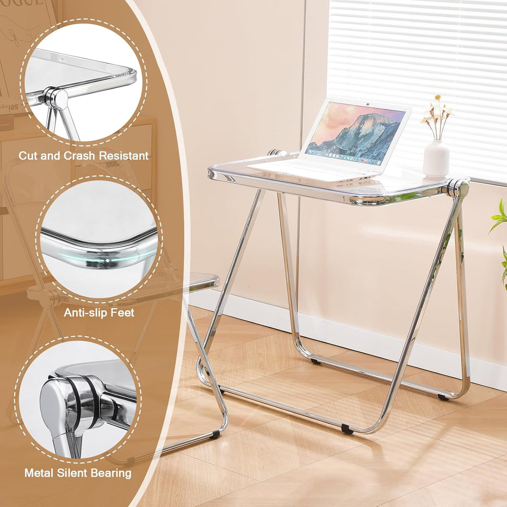 Folding TV Tray Table, Acrylic Foldable Side Desk - No Assembly, Space Saving...