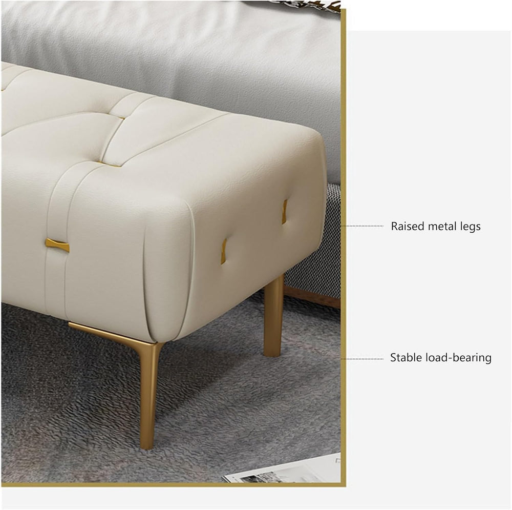 Modern Upholstered Tufted Bench with Padded Seat, Footrest Foot Stool with St...