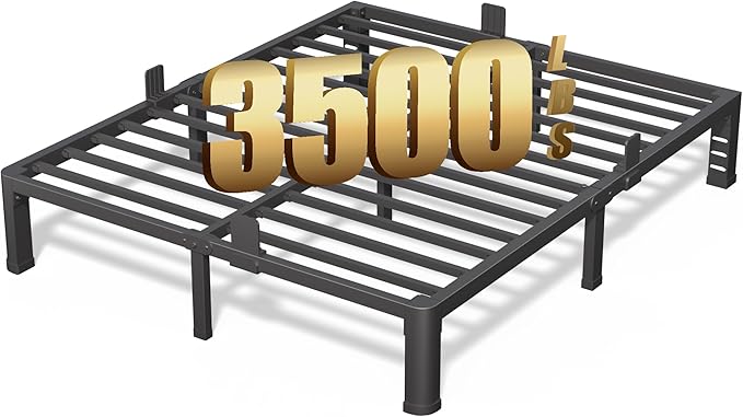 10 Inch Full Bed Frame with Rounded Corner and Headboard Hole Mattress Retainers 3500 LBS Metal Heavy Duty Steel Slats Support No Box Spring Needed Platform Noise Free Easy Assembly