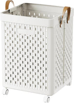 UAK Laundry Basket with Wheels, Collapsible Plastic Laundry Hamper with Handle, Foldable Laundry Basket Organizer for Laundry and Bathroom (‌Pure white, XXL)