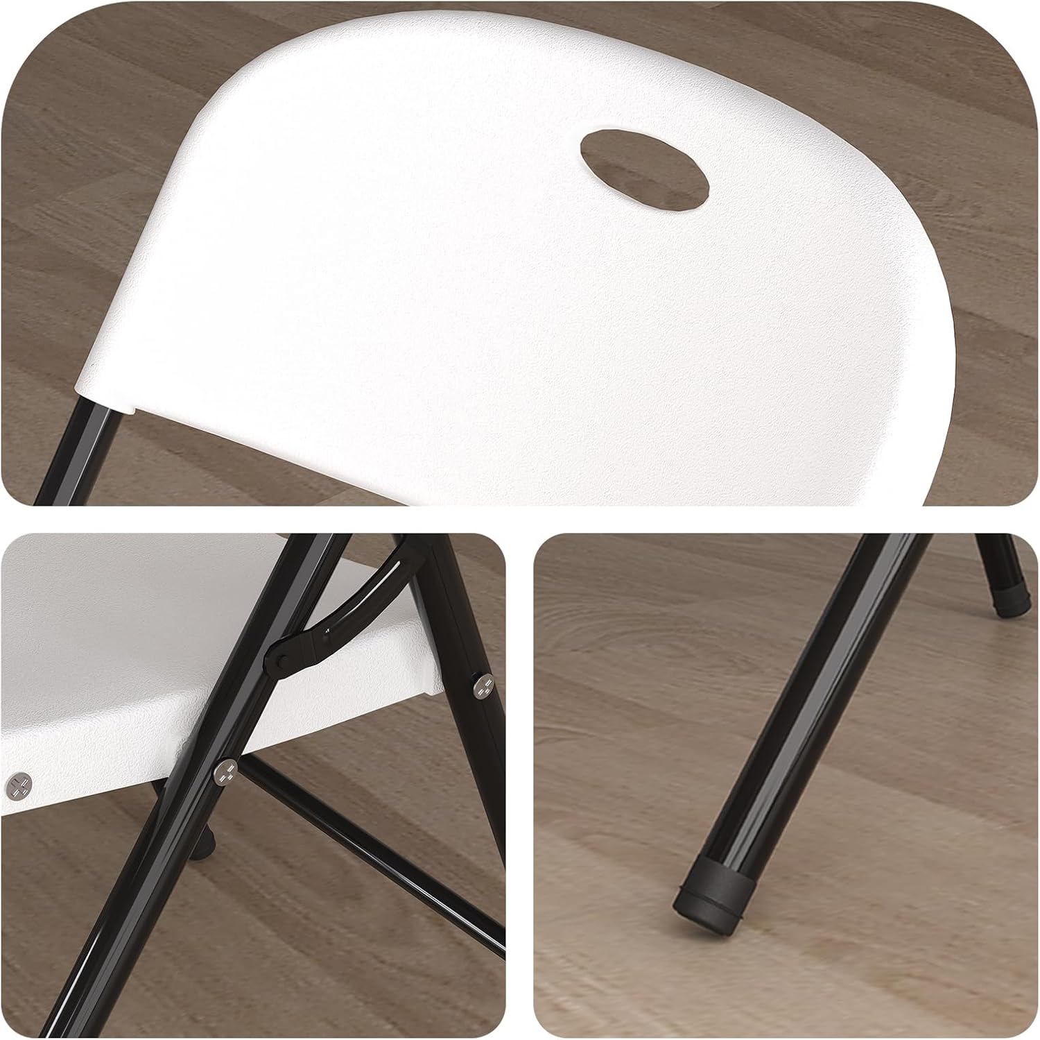 Nazhura 350 Weight Limit Heavy Duty Plastic Folding Chair with Reinfoced Steel Frame for Indoor and Outdoor, Wedding, Party, Restaurant, Meeting Room, Patio and Garden (8, White)