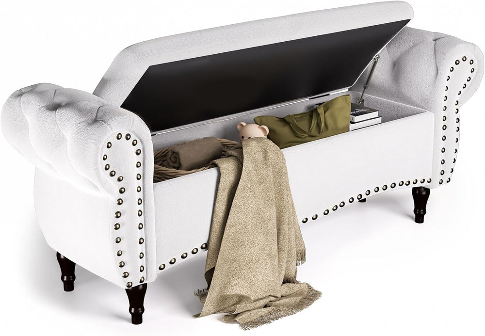 ZZW Storage Ottoman Bench, 51" Upholstered Bench & Ottoman with Safe...
