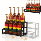 Large Expandable Coffee Syrup Organizer, Syrup Rack for 8-16 Bottles | 17.5 to 29 Inch Adjustable Width, Heavy-Duty Metal Syrup Stand, Countertop Coffee Bar Organizer for Kitchen, Cafe & Home Bar