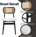 Black Rattan Dining Chairs Set of 6 Sherpa Dining Room Chairs Natural Wooden Kitchen Chairs Farmhouse Boho