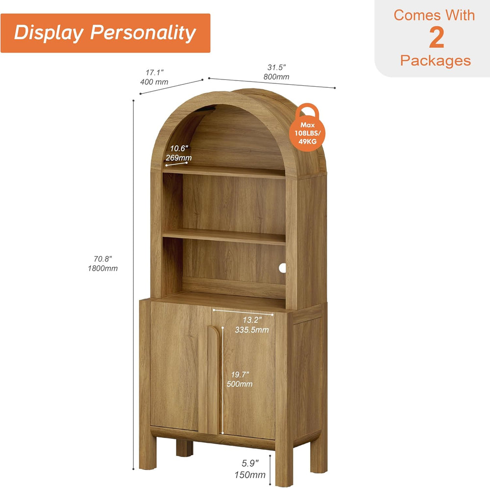 WAMPAT 71" Tall Arched Kitchen Pantry Cabinet, 5 Tiers Modern Farmhouse ...
