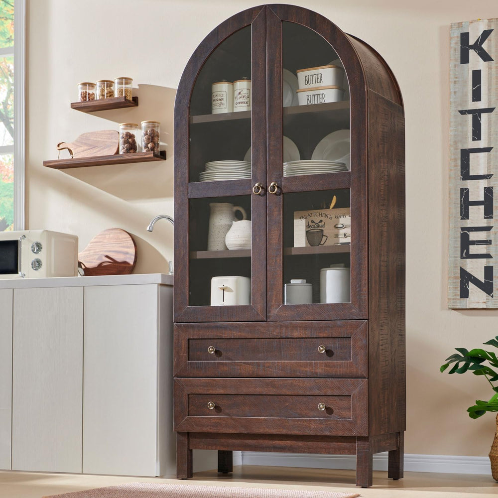 IFGET 71" Tall Arched Kitchen Pantry, Kitchens Storage Cabinets, Brown |...