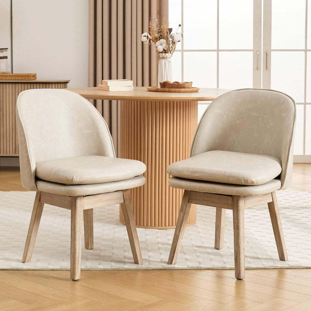 ROCITY Swivel Dining Chairs Set of 2, Faux Leather Kitchen Chairs with Solid ...