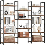 NUMENN Triple 5 Tier Bookshelf, Wide Book Shelf with 14 Open Display Shelves, Modern Tall Bookcase Furniture for Living Room Home Office, Vintage